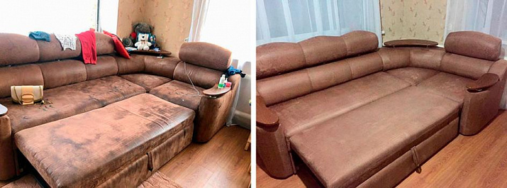 Сложная химчистка коричневого дивана